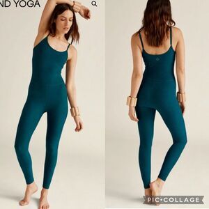 Beyond Yoga Women's Small Blue Gem Heather Spacedye Uplevel Midi Jumpsuit